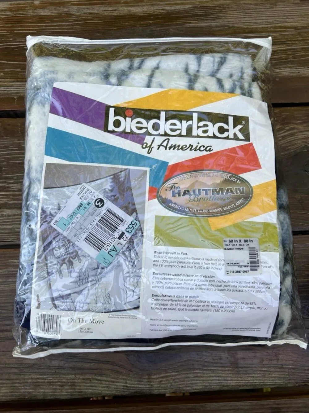 Biederlack Throw Blanket Wolves On Move USA 60x80” Wolf Pack Blue Black Cover